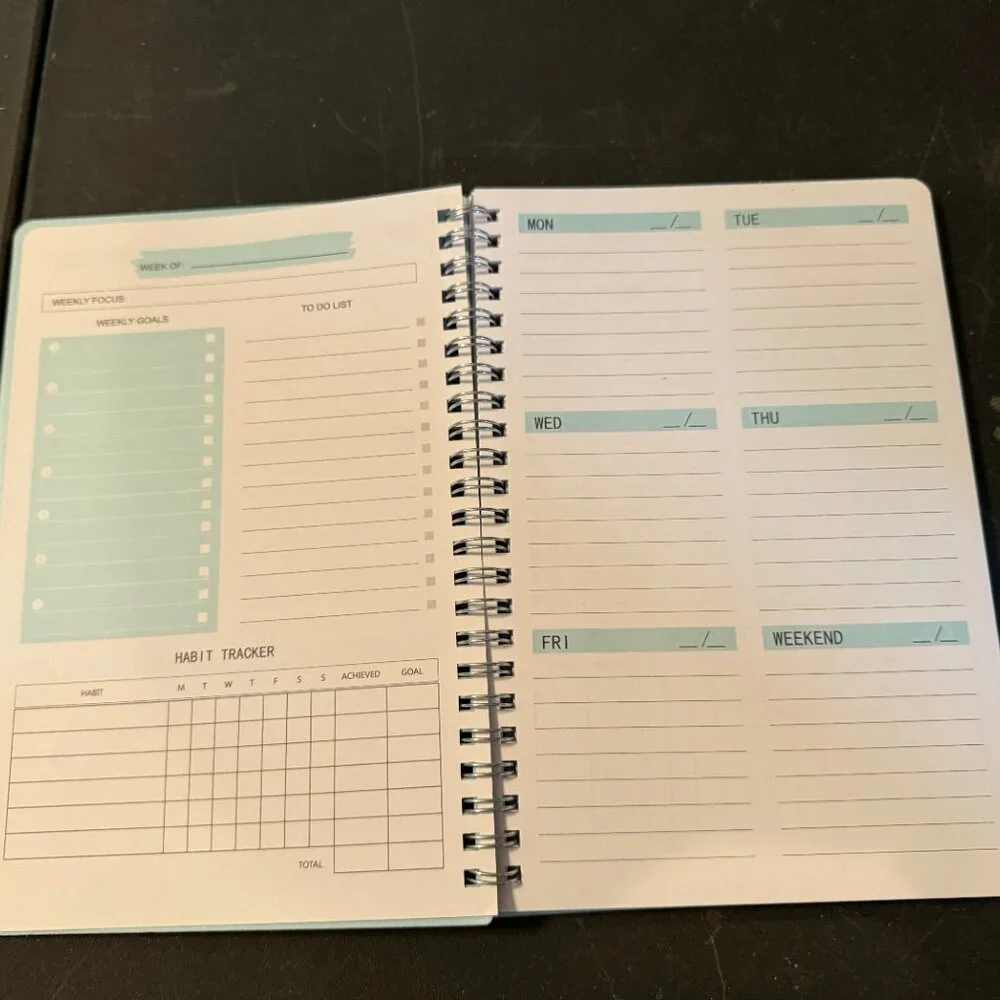 Weekly Planner Non Dated 52 Week Self Fill Spiral Bound - Blue/gold (158)